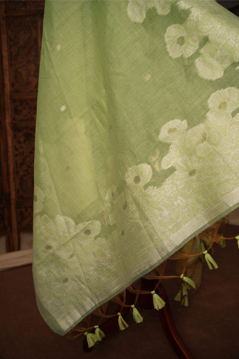 Simply Chic Green Muga Cotton Jamdani Unstitched Suit Set